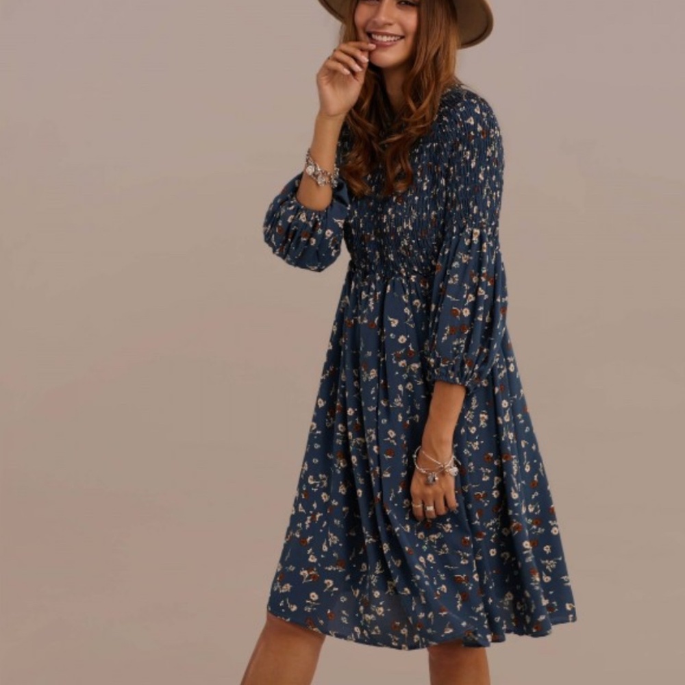 Smocked blue floral dress